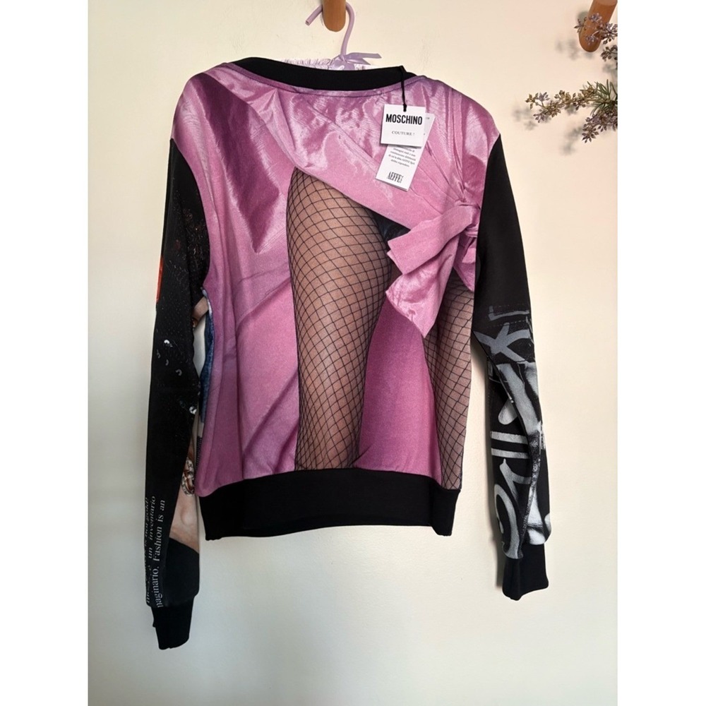 NWT Moschino Graphic Sweatshirt Runway Print Cropped -Small ($515) - Picture 2 of 6